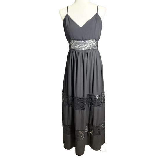 GUESS Dress Women's Maxi‎ Black Lace inset Boho, Romantic Spaghetti Strap Med - Picture 2 of 13